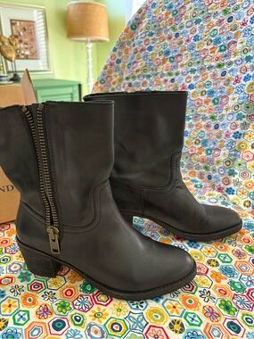 Lands' End Black Side-Zip Mid-Calf Leather Boots